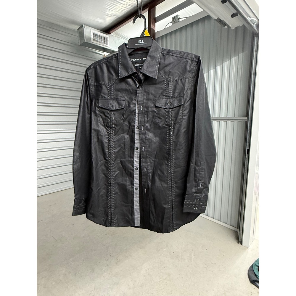 Franky Max Mens XL Black Western Button Down Shirt Pick Stitch Long Sleeve